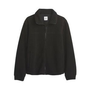 Gap Sherpa Fleece Jacket Black Chunky Knit Zip Front Long Sleeve S